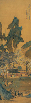 錢杜山居來鶴圖