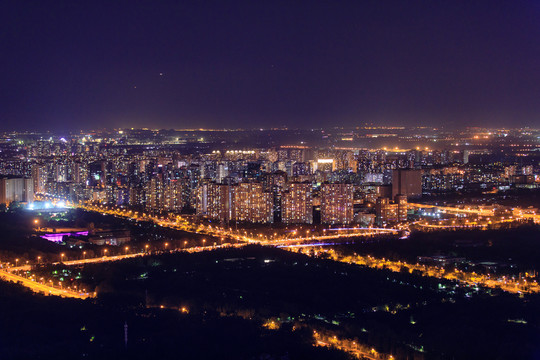 俯瞰北京城市建筑群夜景