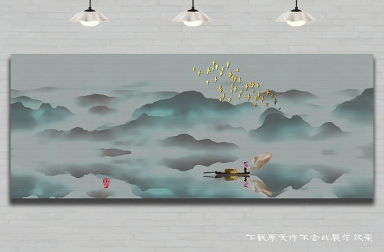新中式抽象禪意山水情背景