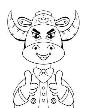 國潮卡通牛插畫線稿