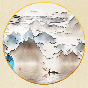 新中式禪意山水壁畫