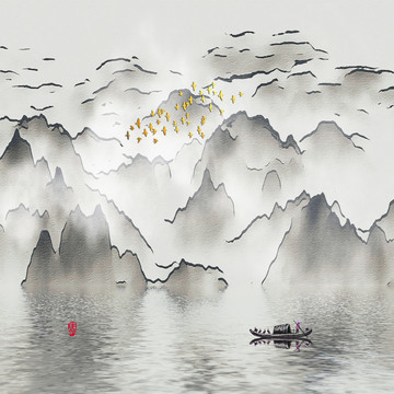 新中式手绘山水
