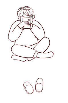 卡通简笔画盘腿坐着玩手机的男生