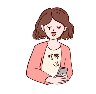 手繪卡通沉迷網(wǎng)絡信息的女士插畫