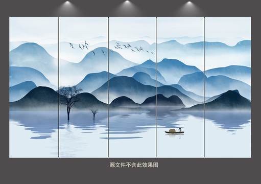 新中式山水背景墻壁畫
