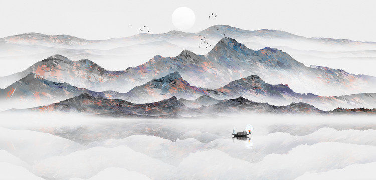 手繪中國風(fēng)意境淡雅山水畫