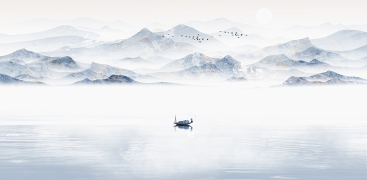 藍(lán)色意境山水