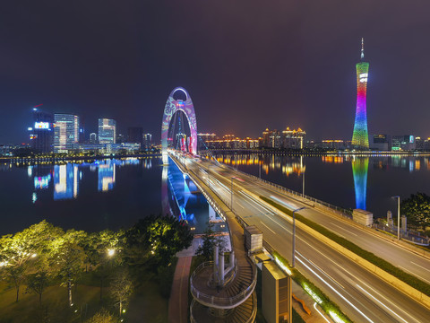 航拍中国广州城市天际线夜景