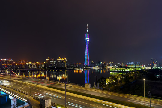 航拍中国广州城市夜景