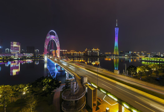 航拍中国广州城市夜景