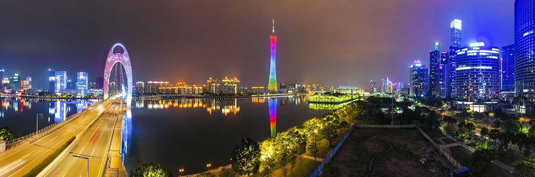 航拍中国广州城市夜景