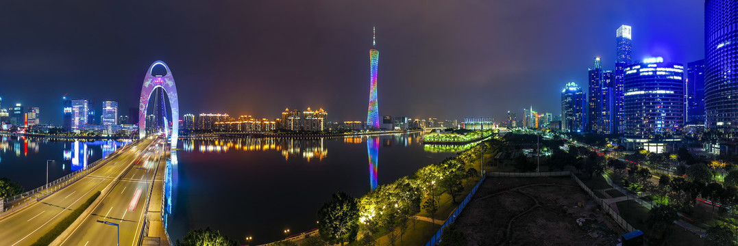 航拍中国广州城市夜景