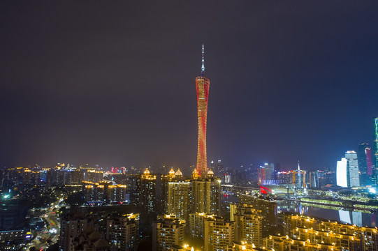 航拍中国广州城市夜景