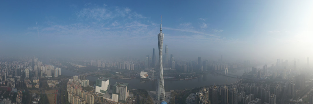 航拍广州地标建筑广州塔