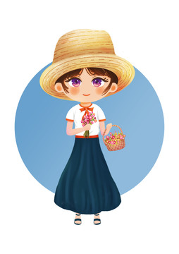 手繪采花女