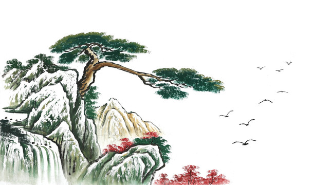 水墨山水松樹