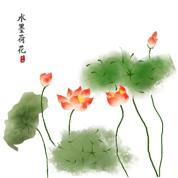 水墨荷花背景墻