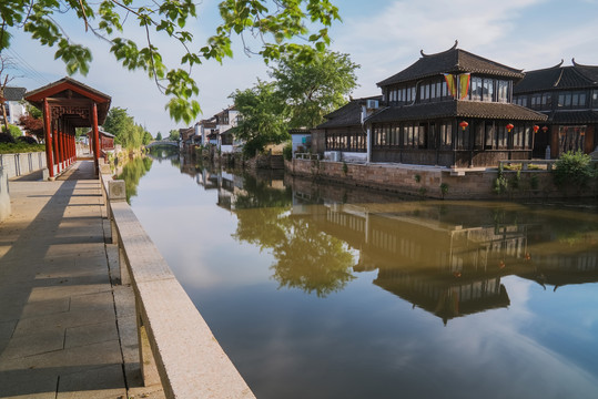 中国苏州怡庄古镇建筑和旅游风光