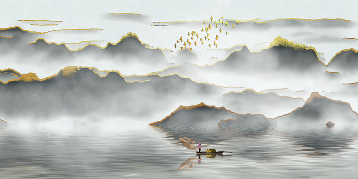 新中式水墨山水风景画