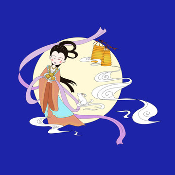 中秋节嫦娥送月饼插画