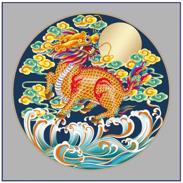 麒麟分層噴繪插畫設(shè)計圖案