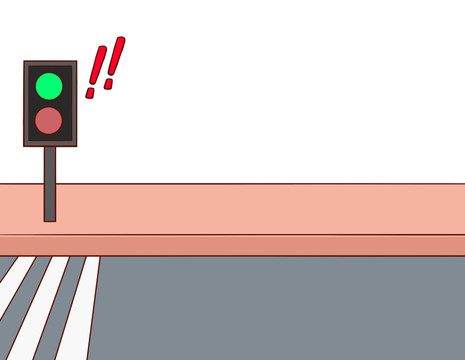卡通马路边的红绿灯交通安全插画
