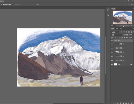 喜馬拉雅山脈雪山插畫山油畫