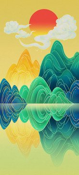 山水背景插畫
