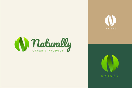 圆形曲线绿色系自然天然商标设计