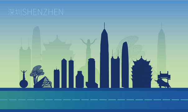 深圳城市剪影地标建筑风光元素