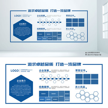 蓝色简约企业风采展示文化墙设计