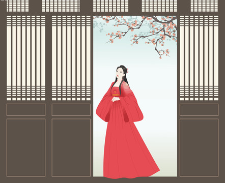 原創(chuàng)紅衣古裝美人插畫(huà)