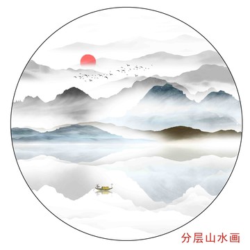 新中式轻奢山水简约水墨画