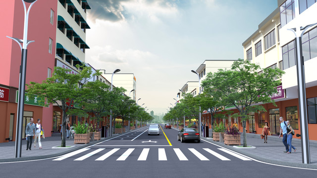 臨街建筑立面白天效果圖