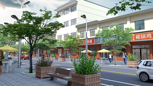 臨街建筑立面街道效果圖