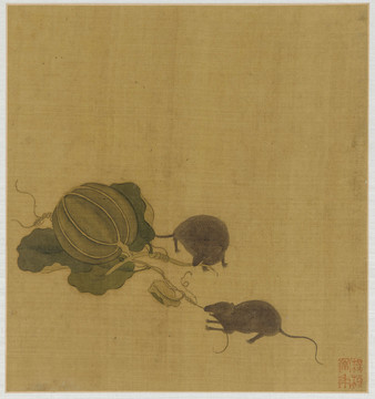 趙伯駒二鼠戲瓜圖