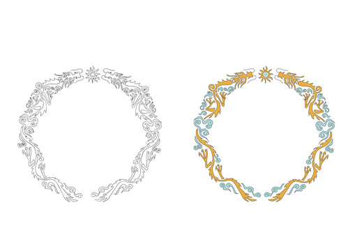 圆形双龙戏珠图花边图