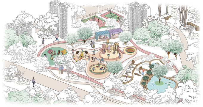小區(qū)生活插畫