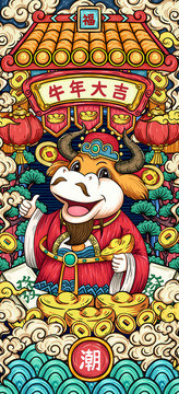 國(guó)潮牛年插畫(huà)