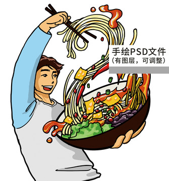 手繪螺螄粉美食