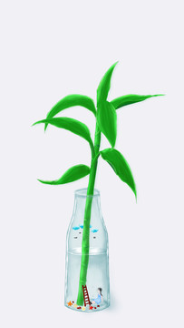 卡通手繪富貴竹女孩插畫(huà)