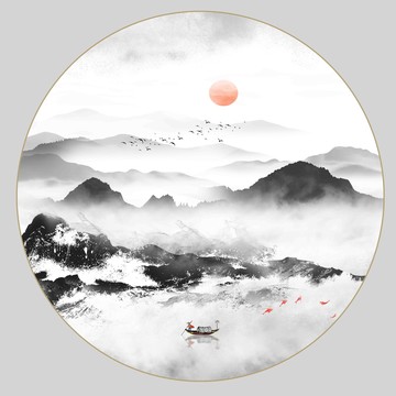 抽象山水輕奢裝飾畫