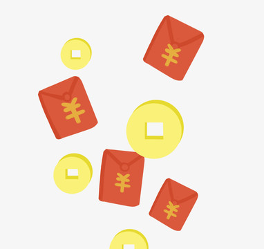 紅色卡通牛年賀歲紅包銅錢插畫