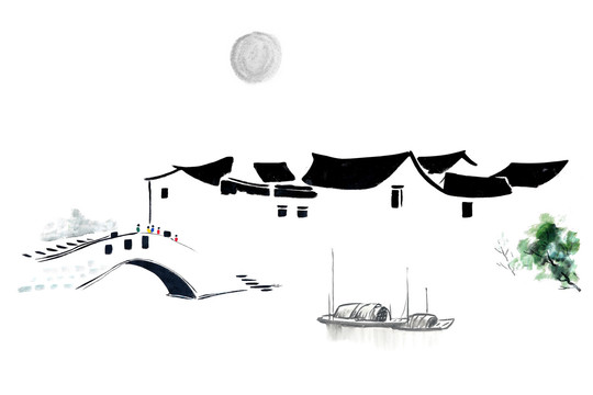 水墨江南水墨畫