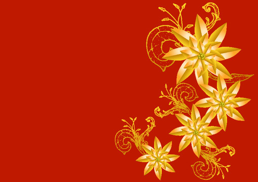 金色花朵紅色背景
