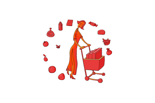 民國風(fēng)旗袍美女超市購物插畫