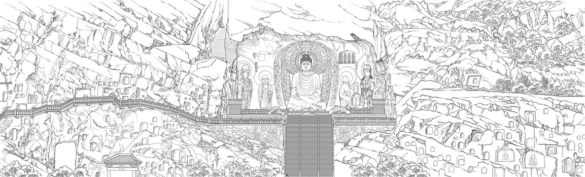 龍門石窟線稿
