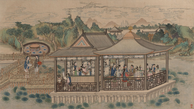 孫溫藕春榭飲宴吃螃蟹
