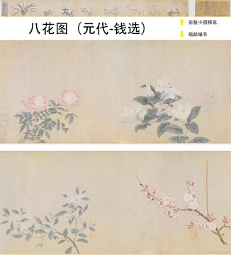 钱选八花图长卷画