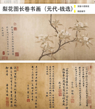 錢選梨花圖長(zhǎng)卷書畫